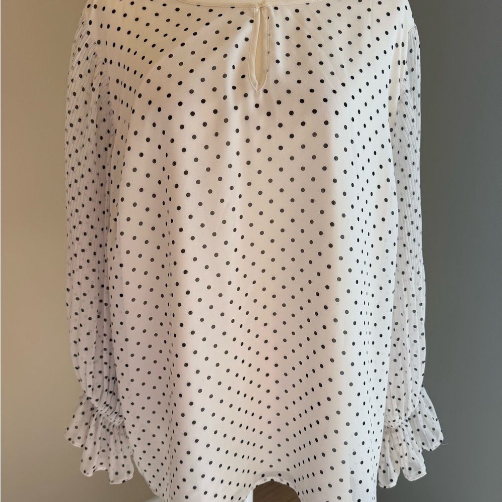 Talbots White and Black Polka Dot Blouse